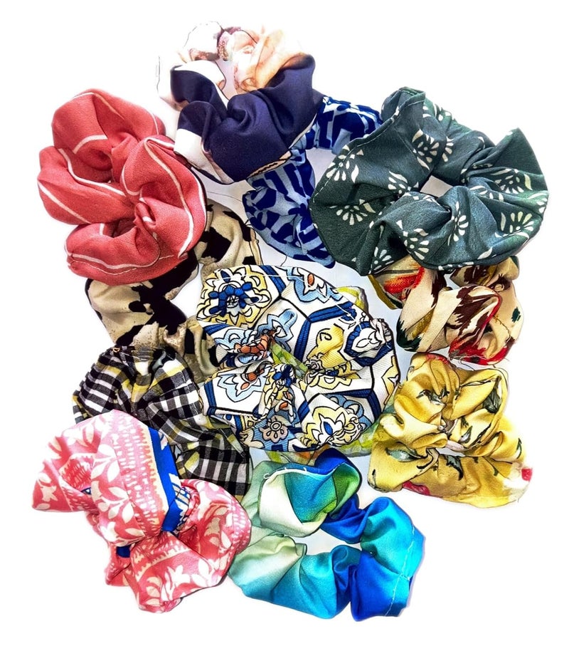 Generic Pack of 12Pcs Printed Scrunchies Hair Rubber Band Print Rubber Bands Multicolor Scrunchie Ponytail Holders Hair Ties For Women Girls Ladies Hair Accessories  - Image 5