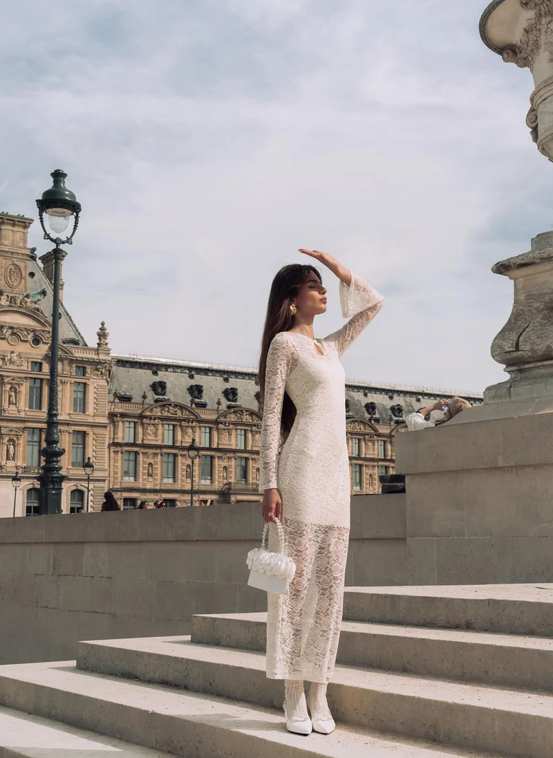 Lichi Lace maxi dress with a collar slit