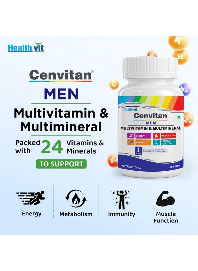 HealthVit حبوب متعددة الفيتامينات Healthvit Cenvitan للرجال | متعددة الفيتامينات للرجال مع 24 عنصر غذائي | أفضل حبوب متعددة الفيتامينات مع الفيتامينات والمعادن للطاقة، والقدرة، والمناعة، والصحة | 60 حبة | 1 عبوة - Image 2