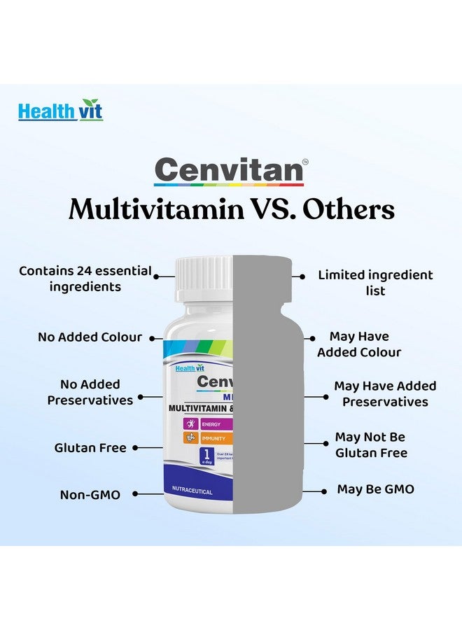 HealthVit حبوب متعددة الفيتامينات Healthvit Cenvitan للرجال | متعددة الفيتامينات للرجال مع 24 عنصر غذائي | أفضل حبوب متعددة الفيتامينات مع الفيتامينات والمعادن للطاقة، والقدرة، والمناعة، والصحة | 60 حبة | 1 عبوة - Image 5