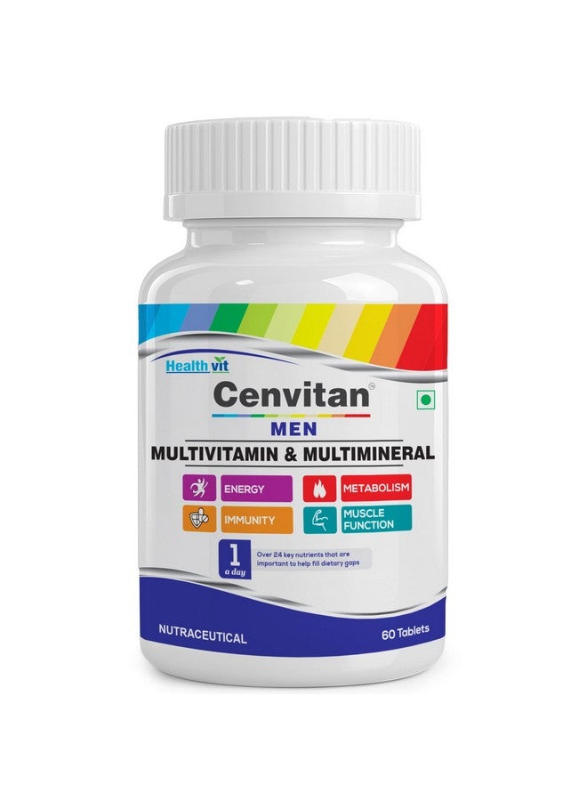 HealthVit حبوب متعددة الفيتامينات Healthvit Cenvitan للرجال | متعددة الفيتامينات للرجال مع 24 عنصر غذائي | أفضل حبوب متعددة الفيتامينات مع الفيتامينات والمعادن للطاقة، والقدرة، والمناعة، والصحة | 60 حبة | 1 عبوة - Image 1
