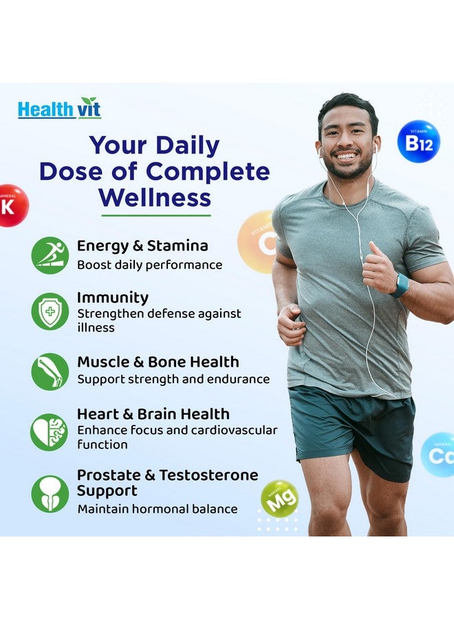 HealthVit حبوب متعددة الفيتامينات Healthvit Cenvitan للرجال | متعددة الفيتامينات للرجال مع 24 عنصر غذائي | أفضل حبوب متعددة الفيتامينات مع الفيتامينات والمعادن للطاقة، والقدرة، والمناعة، والصحة | 60 حبة | 1 عبوة - Image 3
