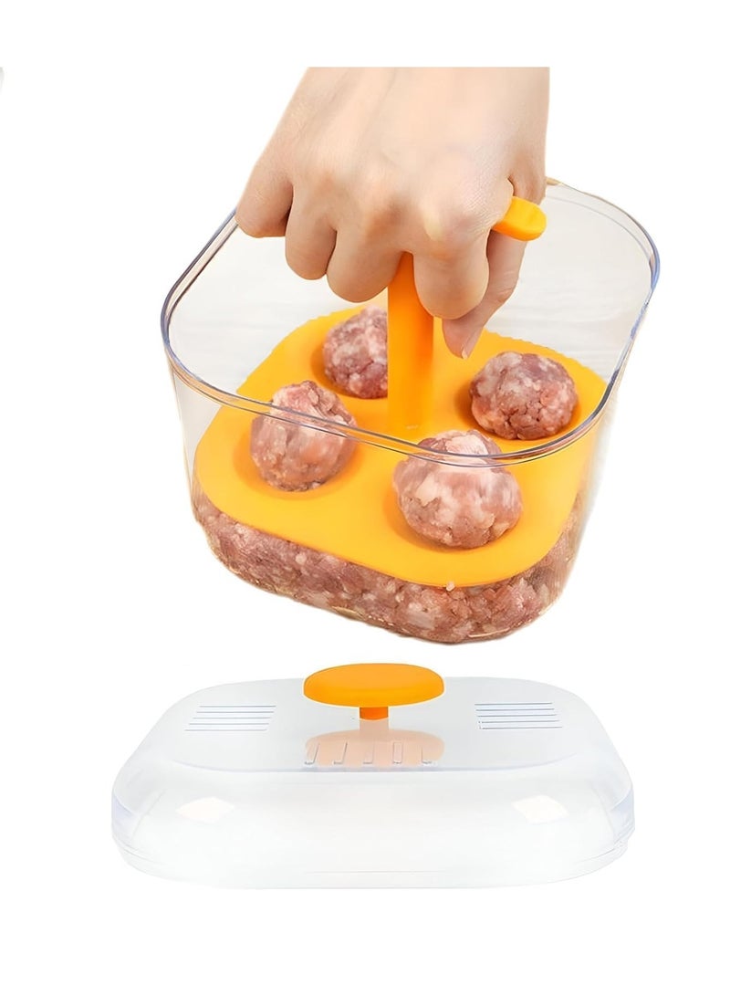 بلان A ماكينة صنع كرات اللحم - اصنع 4 كرات لحم مثالية في وقت واحد بضغطة واحدة! غطاء شفاف مقاوم للغبار، سطح غير لاصق، سهل التنظيف، مثالي للمطابخ والمطاعم، 13.5 × 11 سم - Image 1