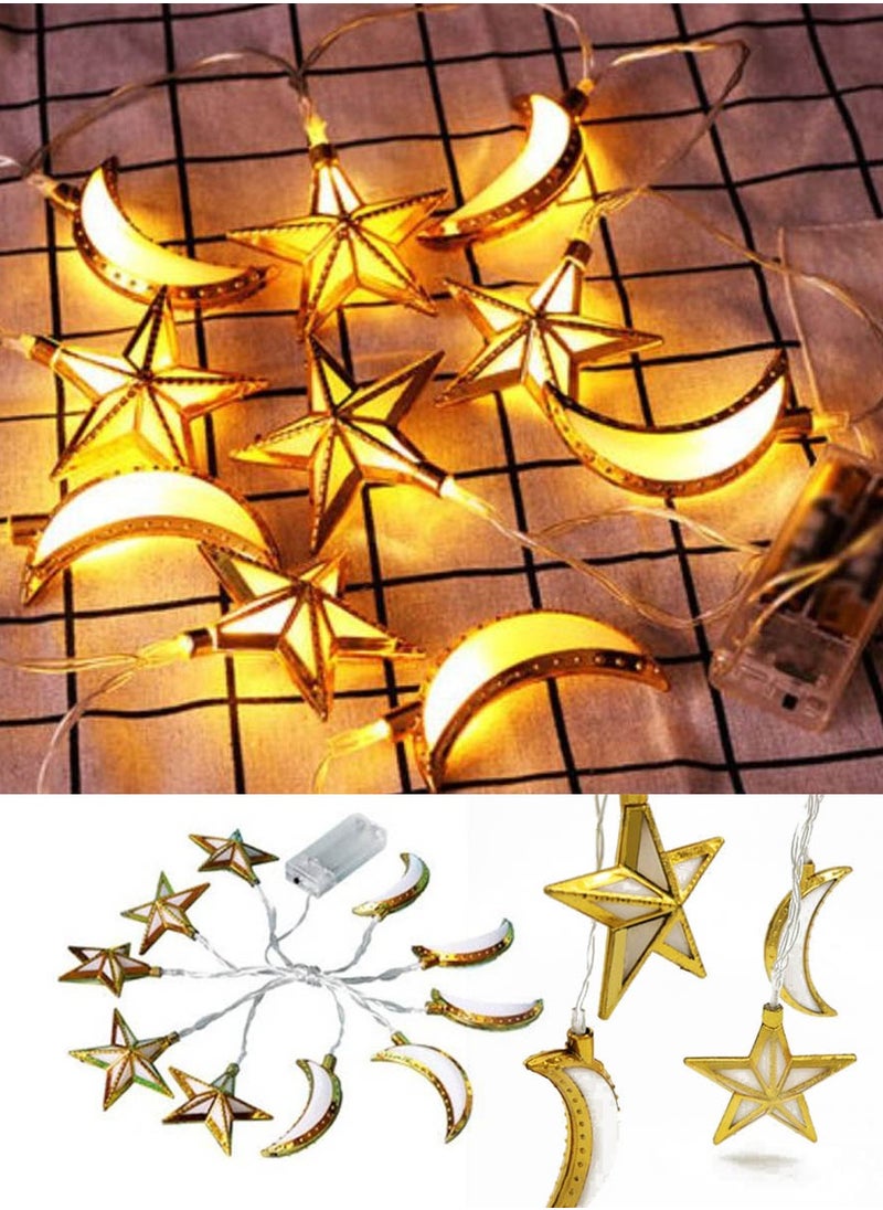 co arma A string of Ramadan crescent and star lights and yellow LED lights suitable for the Ramadan atmosphere  - Image 1