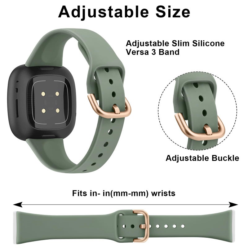 Tobfit Slim Silicone Bands Compatible with Fitbit Versa 4 / Fitbit Sense 2 & Fitbit Versa 3 / Fitbit Sense, Sport Straps Replacement Wristbands for Women Men (Black/Starlight/Abyss Blue/Sage Green) - Image 3