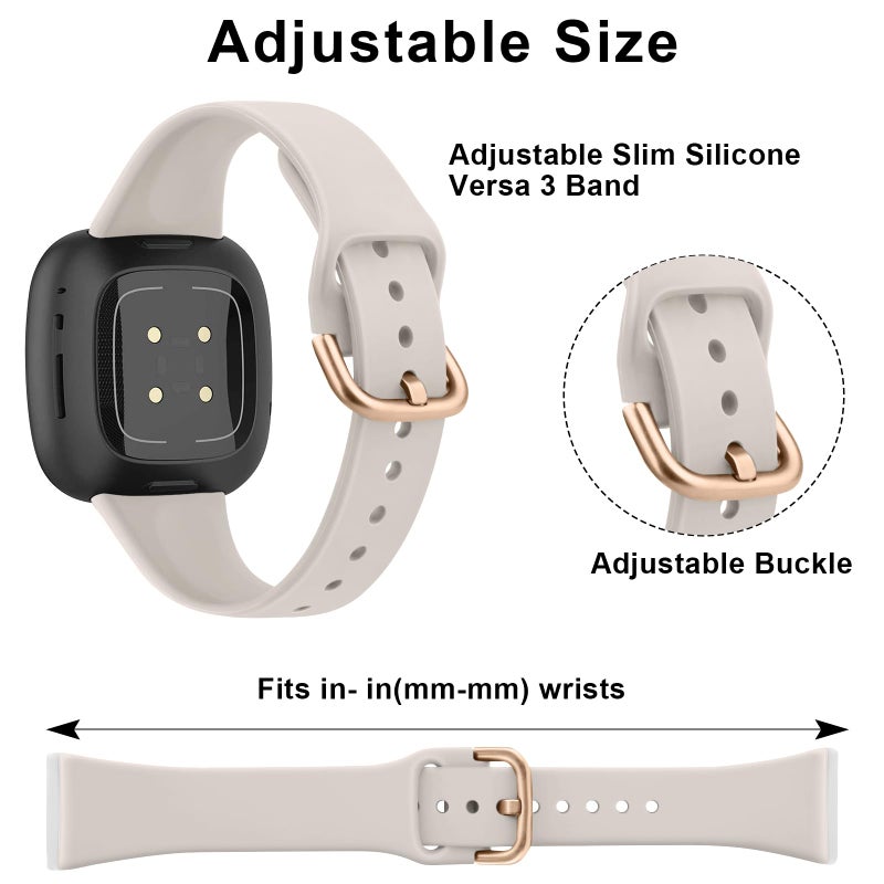 Tobfit Slim Silicone Bands Compatible with Fitbit Versa 4 / Fitbit Sense 2 & Fitbit Versa 3 / Fitbit Sense, Sport Straps Replacement Wristbands for Women Men (Black/Starlight/Abyss Blue/Sage Green) - Image 5