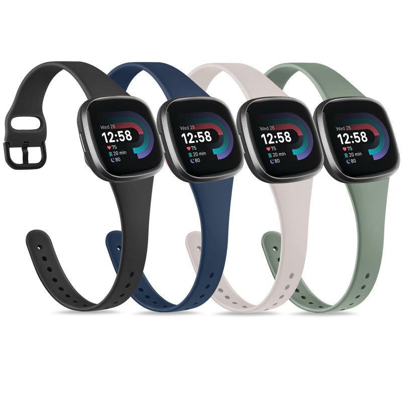 Tobfit Slim Silicone Bands Compatible with Fitbit Versa 4 / Fitbit Sense 2 & Fitbit Versa 3 / Fitbit Sense, Sport Straps Replacement Wristbands for Women Men (Black/Starlight/Abyss Blue/Sage Green) - Image 1