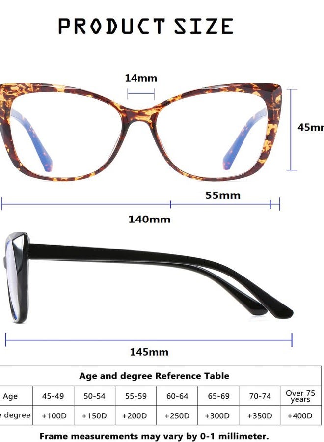 OWTXIS 2 Pack Cat-Eye Oversized Reading Glasses for Women, Lightweight Large Readers Trendy Eyeglasses Men, Black+tortoise, +1.5 - Image 5
