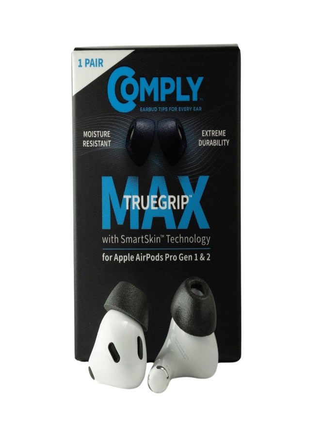 Comply TrueGrip MAX | Premium Memory Foam Replacement Earbud Tips for Apple AirPods Pro 1 & 2 | Long Lasting Comfort, Extreme Durability, Secure Fit, Superior Noise Isolation| Black (Large) (1 Pair) - Image 1
