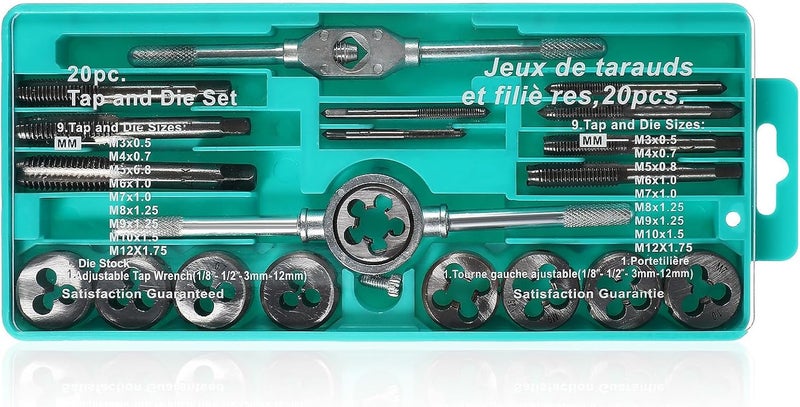 COHEALI 20pcs Tap and Die Set with T-handle Tap Wrench, Bearing Steel Thread Making Tools for Internal and External Thread Cutting, Metric Sizes M3 to 12mm, Multi-purpose Hand Threading - Image 1