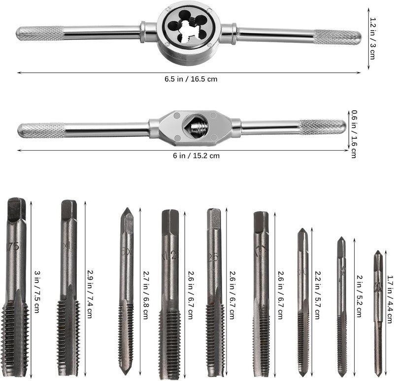 COHEALI 20pcs Tap and Die Set with T-handle Tap Wrench, Bearing Steel Thread Making Tools for Internal and External Thread Cutting, Metric Sizes M3 to 12mm, Multi-purpose Hand Threading - Image 2