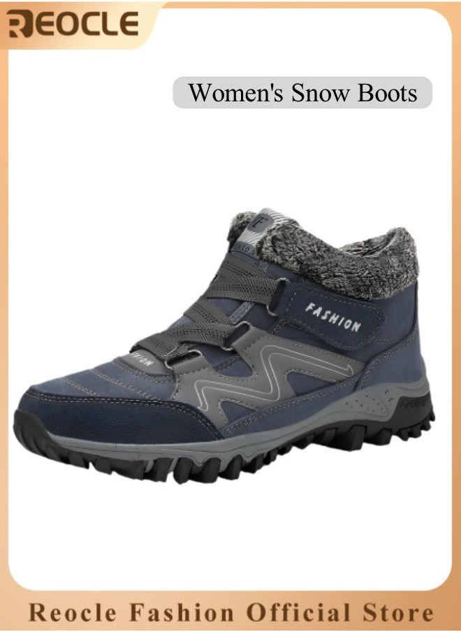 REOCLE Women's Snow Boots Winter Thermal Villi Leather Platform Shoes with Warm Lining & Anti-slip Sole Hiking Shoes  - Image 1