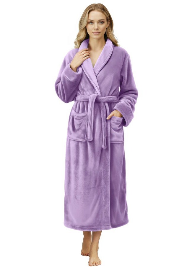 NY Threads Premium Women's Robe Plush Soft Long Bathrobe Warm Fleece Shawl Collar Spa Robe, Lavender, L (Pack of 1) - Image 1