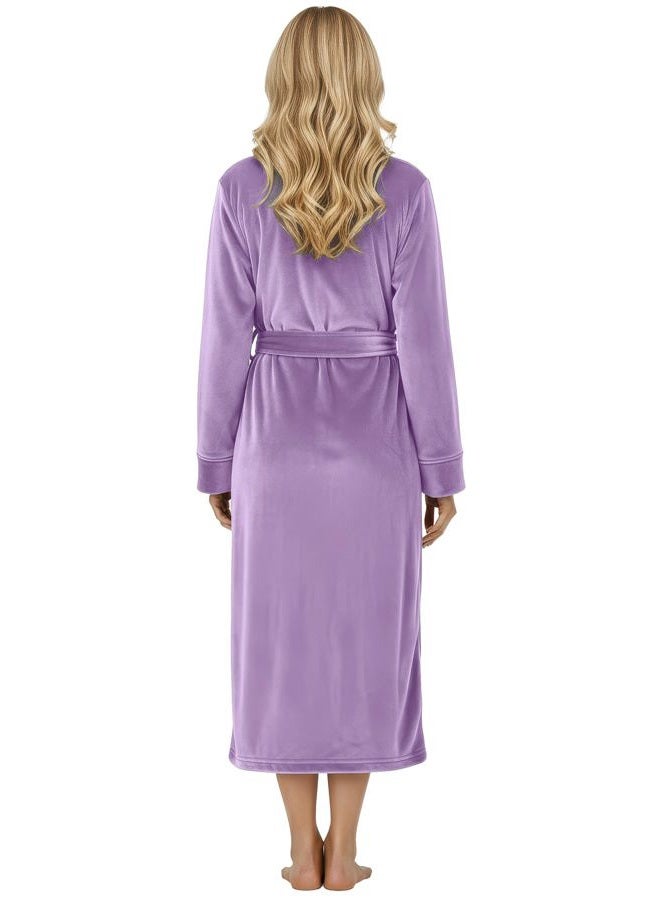 NY Threads Premium Women's Robe Plush Soft Long Bathrobe Warm Fleece Shawl Collar Spa Robe, Lavender, L (Pack of 1) - Image 2