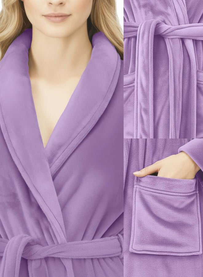 NY Threads Premium Women's Robe Plush Soft Long Bathrobe Warm Fleece Shawl Collar Spa Robe, Lavender, L (Pack of 1) - Image 3
