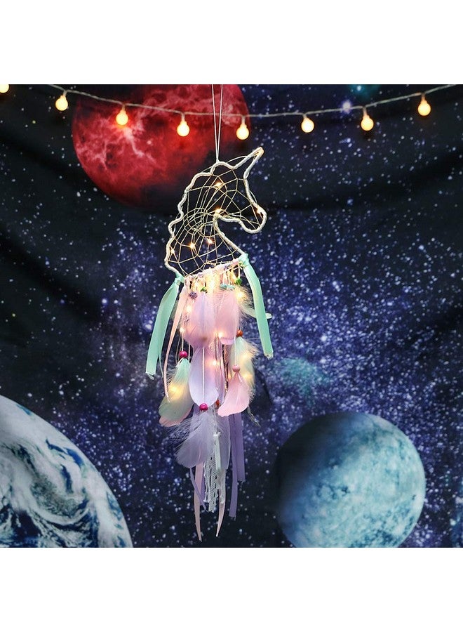 LOMOHOO LOMOHOO Animal Dream Catcher with Light Colorful Light Up Dream Catchers Handmade Purple Pink and Blue Feather Boho Baby Room Decor Kids Bedroom Decoration Gift (Light up) - Image 3