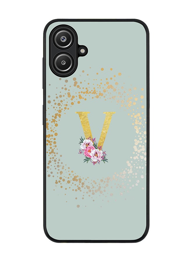 Stylizedd For Samsung Galaxy A06 Case,Slim fit Camera Protection, Shockproof Thin Phone cover - Custom Monogram Floral - V (Light Grey ) - Image 1