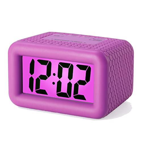 Plumeet Digital Alarm Clock Kids Alarm Clock with Snooze and Backlight  Simple Travel Clocks Large LCD Display  Loud Alarm Clock for Bedroom  Battery PoweredPurple