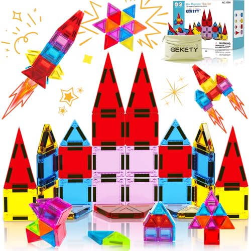 GEKETY Mini Magnetic Tiles for Kids Magnetic Building Set Construction STEM Travel Toys for Boy Girl Ages 3 Montessori Preschool Learning Educational Sensory Magnet Creative Toy Gift for Toddlers 32 Pcs - Image 1