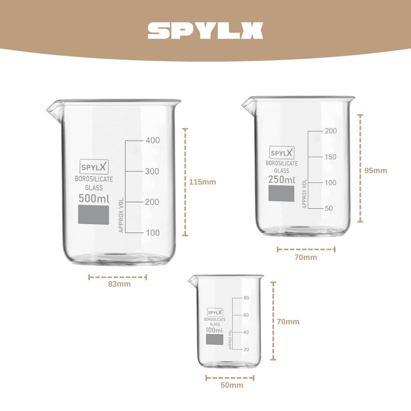 SPYLX SPYLX Borosilicate glass Chemistry lab kit Chemistry kit includes Borosilicate glass beakers 100ml250ml500ml Conical flask 100ml250ml500ml Measuring cylinder 100ml250ml500ml1 glass rod brush - Image 2