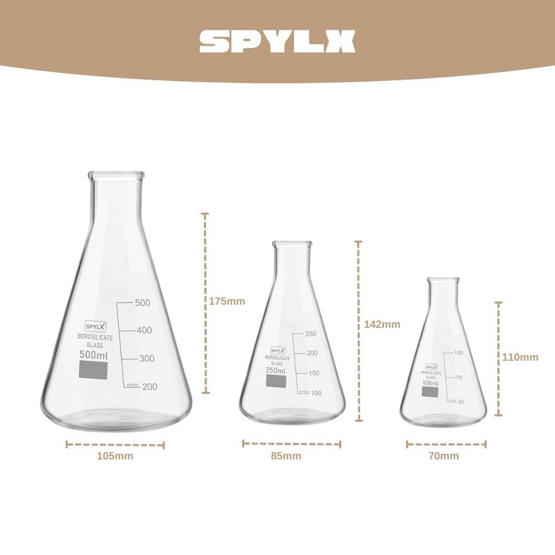 SPYLX SPYLX Borosilicate glass Chemistry lab kit Chemistry kit includes Borosilicate glass beakers 100ml250ml500ml Conical flask 100ml250ml500ml Measuring cylinder 100ml250ml500ml1 glass rod brush - Image 3