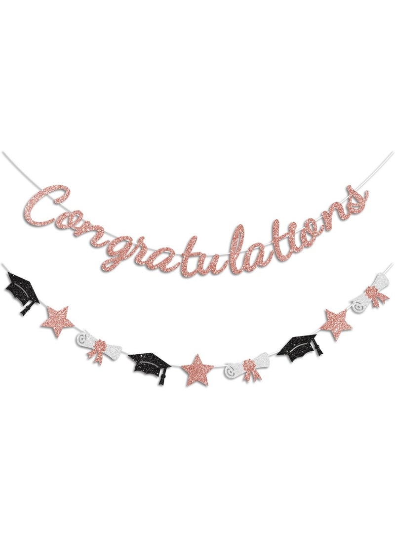 Congratulations Banner Rose Gold Graduation Decorations Class of 2025 Prestrung Congrats Grad Banner for Middle School High School College Graduate Party Decorations
