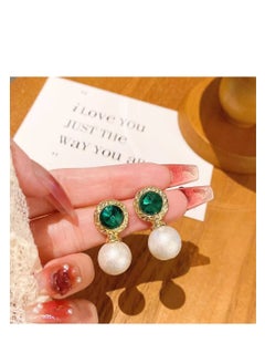 Generic Emerald and diamond pearl stud earrings with high-grade temperament  - Image 1