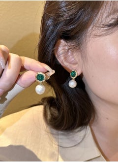 Generic Emerald and diamond pearl stud earrings with high-grade temperament  - Image 4