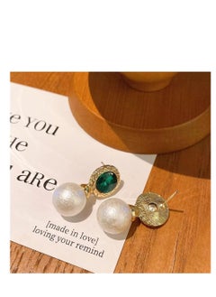 Generic Emerald and diamond pearl stud earrings with high-grade temperament  - Image 3