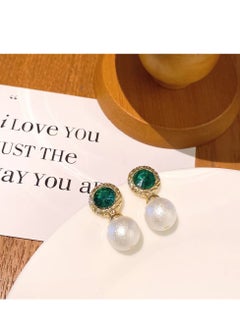 Generic Emerald and diamond pearl stud earrings with high-grade temperament  - Image 2