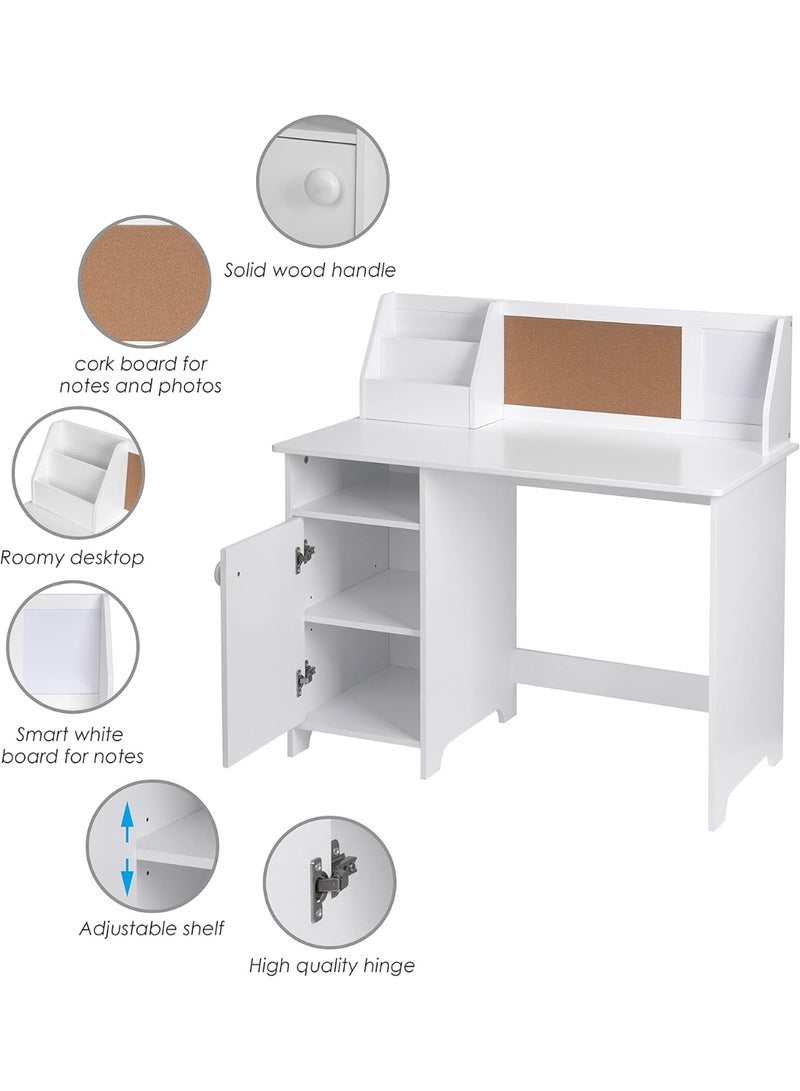مكتب دراسة مع وحدة تخزين للاطفال من يوتكس ترابيزة مدرسة خشب صندوق ودولاب للبنات والاولاد بعمر 3 8 سنوات للطلاب للدراسة والكمبيوتر والعمل والكتابة لون ابيض - Image 3