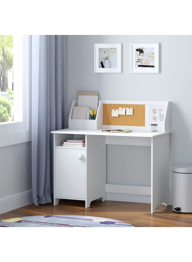 مكتب دراسة مع وحدة تخزين للاطفال من يوتكس ترابيزة مدرسة خشب صندوق ودولاب للبنات والاولاد بعمر 3 8 سنوات للطلاب للدراسة والكمبيوتر والعمل والكتابة لون ابيض - Image 1