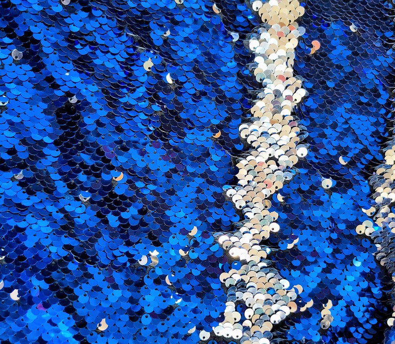 penepico Sensory Wall Sequin Flip Fabric for Kids,0.2" Large Sequins Sensory Fidget Toys for Toddlers,Calming Corner Tactile Items Reversible Fabric (Half yd (18"*49"), Sapphire Blue + Silver) - Image 2