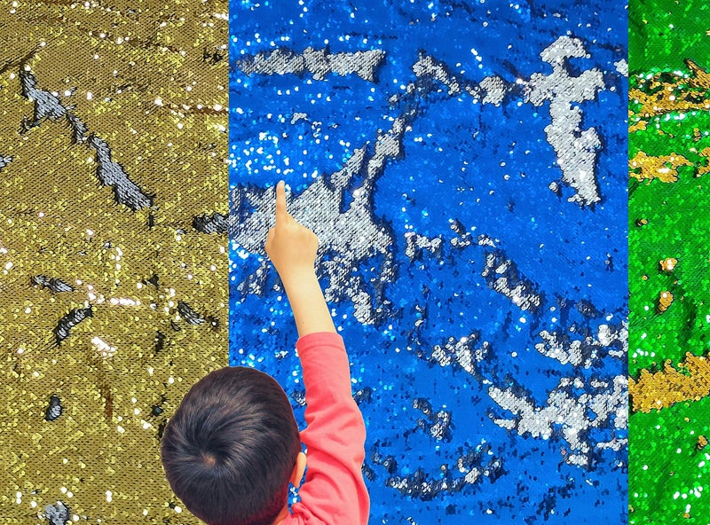 penepico Sensory Wall Sequin Flip Fabric for Kids,0.2" Large Sequins Sensory Fidget Toys for Toddlers,Calming Corner Tactile Items Reversible Fabric (Half yd (18"*49"), Sapphire Blue + Silver) - Image 5