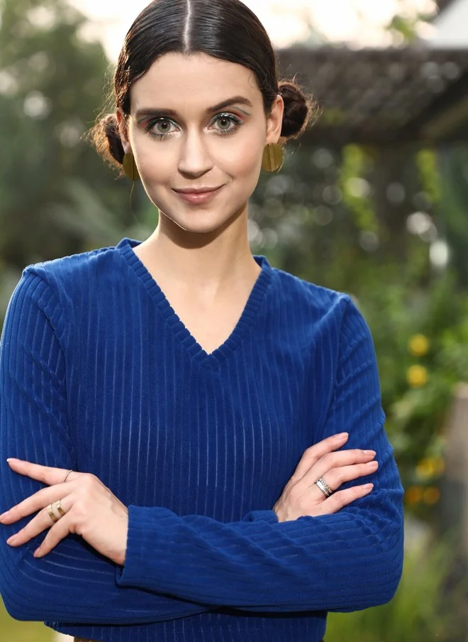 STREET 9 BASICS Blue Solid Crop Top for Women