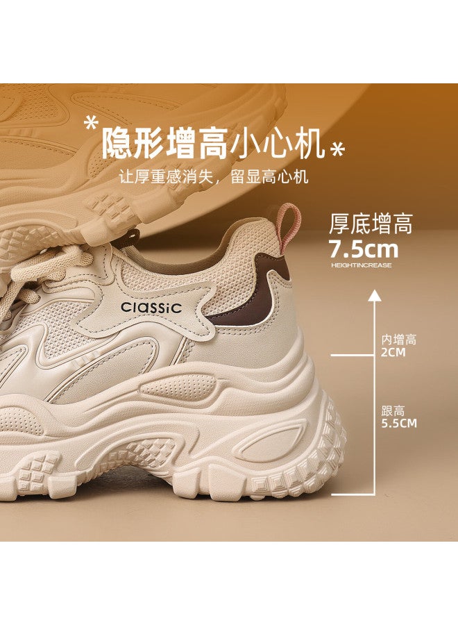 Zhr Thick Sole Platform Dad Shoes Women Internal Height Increase Lightweight Spring Autumn Simple Versatile Casual Shoes Ks270 Beige Size 38 - Image 3