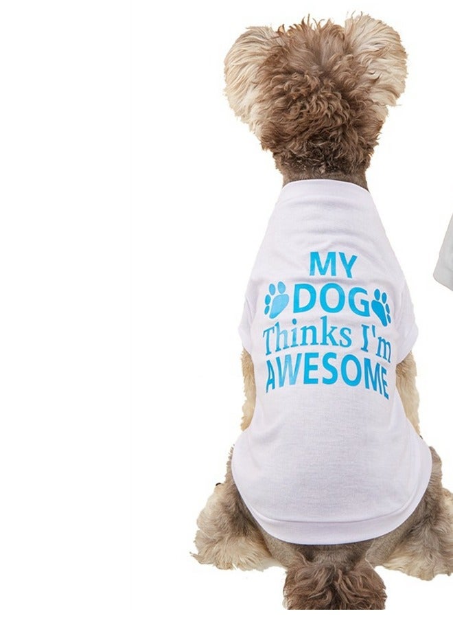 Loquat Squality Pet Summer Dog Clothes Cotton English Printed Tank Top T-shirt White - Image 1