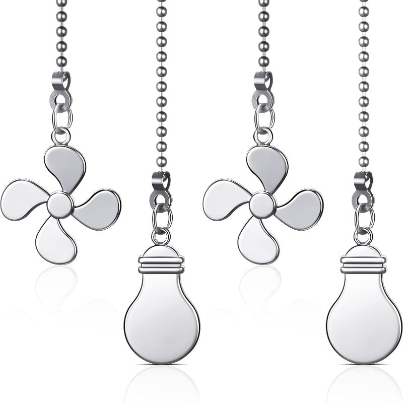 Patelai Patelai Ceiling Fan Pull Chain Extension Pulls Decorative 12 Inch Ceiling Chain Extender Ornament with Fan and Light Bulb ConnectorSilver4 Pieces 
