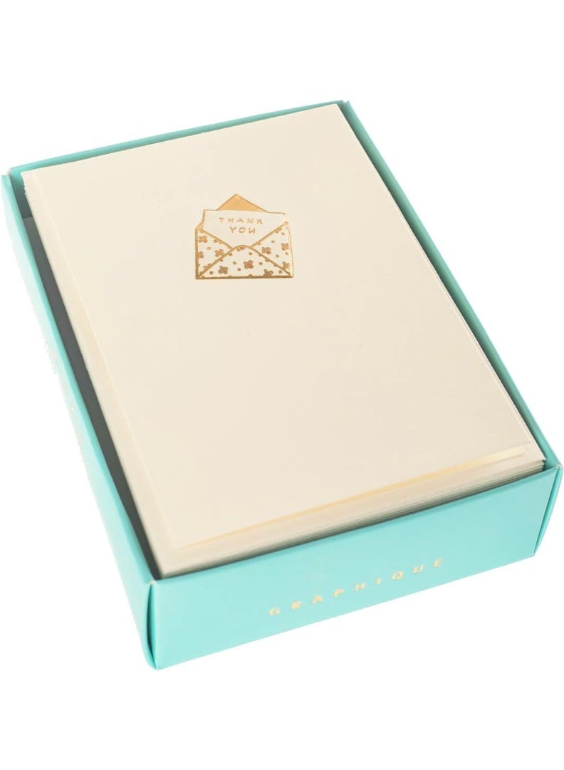 Graphique Just a Note La Petite Presse Boxed Notecards, 10 Embellished Gold Foil Blank"Thank You" Cards with Matching Envelopes and Storage Box, 3.25" x 4.75" - Image 2