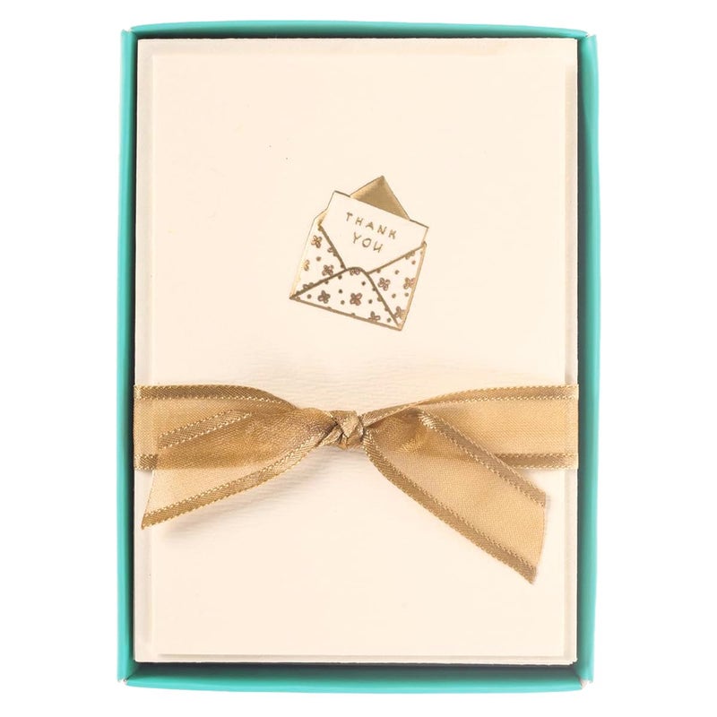 Graphique Just a Note La Petite Presse Boxed Notecards, 10 Embellished Gold Foil Blank"Thank You" Cards with Matching Envelopes and Storage Box, 3.25" x 4.75" - Image 1