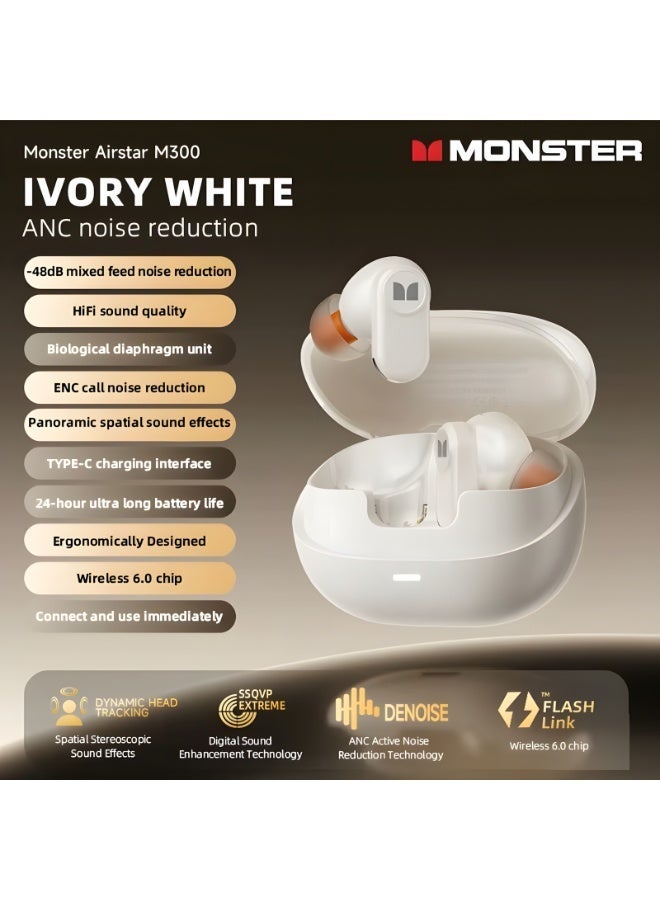 Monster AIRSTAR M300 OWS Gaming Wireless Earphones Bluetooth 6.0 Ear Clip Sports Earbuds HD Calls Noise Cancelling Headphones, Ivory White - Image 2