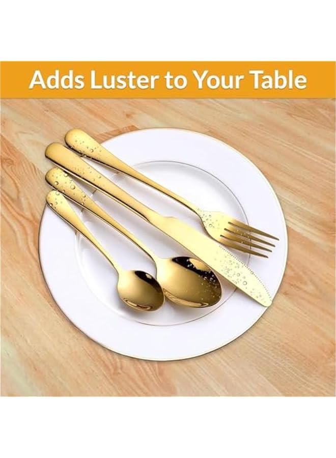 هوكور مجموعة ادوات مائدة ذهبية فاخرة من تراسل، 24 قطعة مع صندوق هدايا خشبي، مجموعة ادوات مائدة من الستانلس ستيل مع صندوق فضيات محمول، مجموعة ادوات مائدة ذهبية فاخرة - Image 2