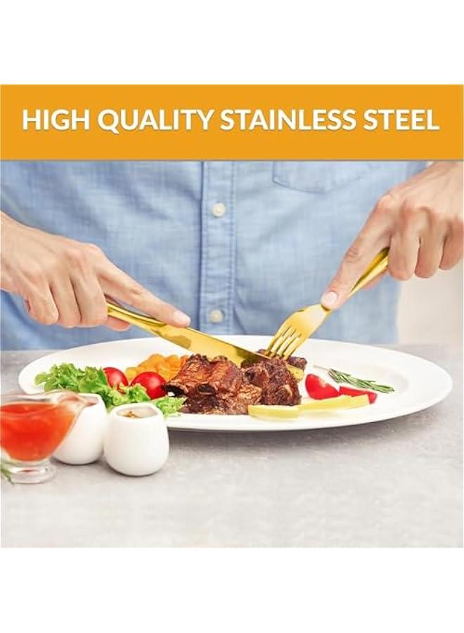 هوكور مجموعة ادوات مائدة ذهبية فاخرة من تراسل، 24 قطعة مع صندوق هدايا خشبي، مجموعة ادوات مائدة من الستانلس ستيل مع صندوق فضيات محمول، مجموعة ادوات مائدة ذهبية فاخرة - Image 5