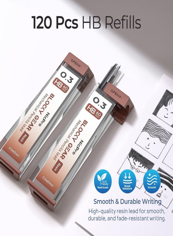نيكبرو مجموعة أقلام رصاص ميكانيكية نيكبرو بلوكي جير 0.3 مم في علبة، قلم معدني مع عبوات رصاص قابلة لإعادة التعبئة، ممحاة للكتابة الفنية والرسم الاحترافي للكبار - Image 3