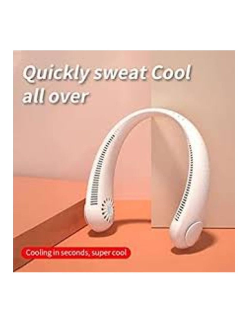 Mini Cooling Fan USB Rechargeable Leafless Portable Sports Hanging Neck Fan White