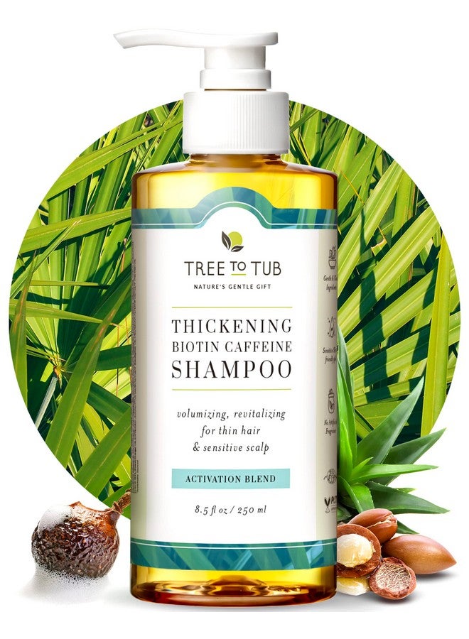 Tree to Tub Biotin Fine Hair Thickening Shampoo For Thicker Fuller Volume Gentle Volumizing Sulfate Free Argan Oil Shampoo For Women & Men W/Caffeine Organic Saw Palmetto All Natural Tea Tree - Image 1