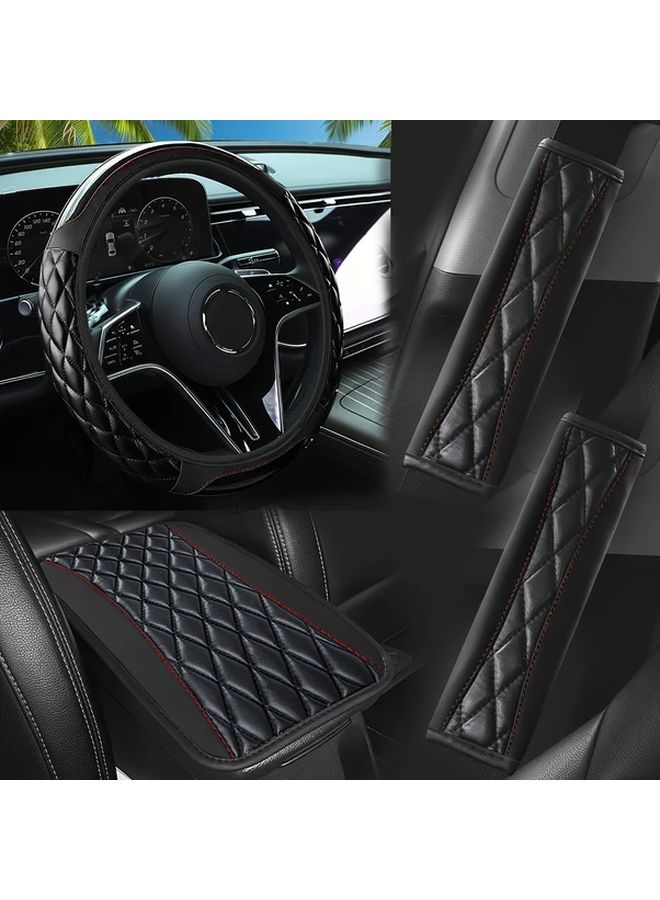 Pink 4pcs Steering Wheel Cover Set With Seat Belt Pad And Armrest Box Cover Anti Slip Durable - Image 1