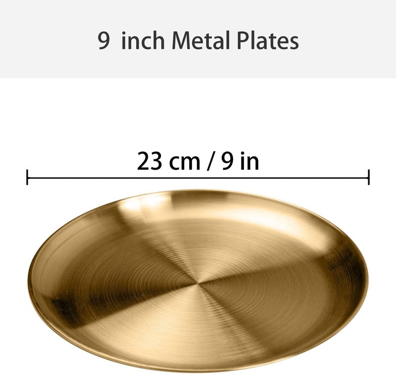 WANBY Stainless Steel Plates Gold Metal Dinner Plates Unbreakable Dinner Dishes Set for Kitchen Home Camping Outdoor Party BBQ 9inch 10Pcs - Image 3