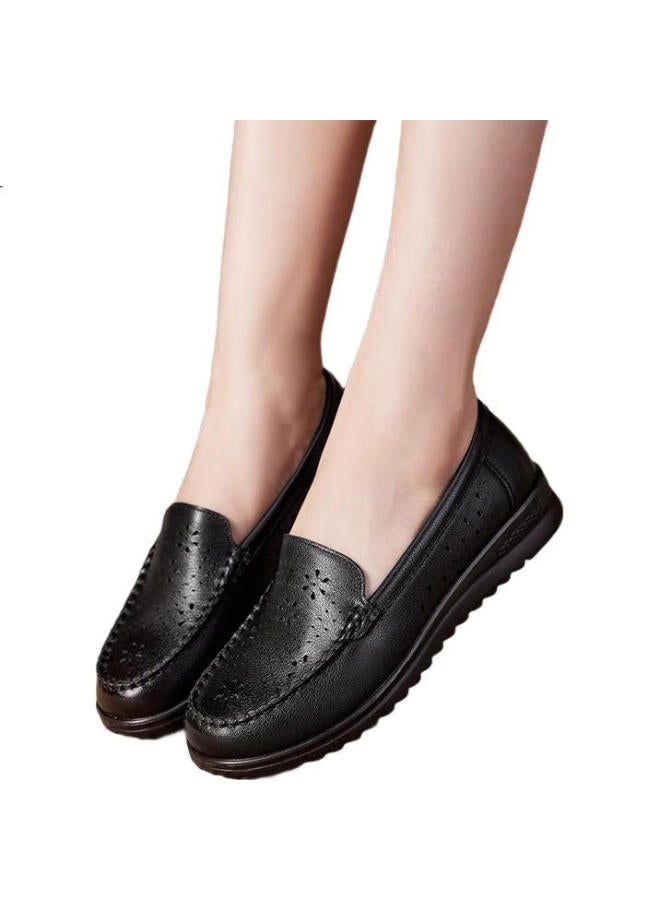 YEARCON Women'S Hollow Out Soft Bottom Soft Surface Peas Shoes Breathable Punching Mom Shoes 29991W Black Size 38 - Image 3