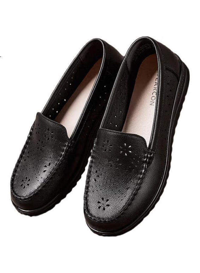 YEARCON Women'S Hollow Out Soft Bottom Soft Surface Peas Shoes Breathable Punching Mom Shoes 29991W Black Size 38 - Image 2